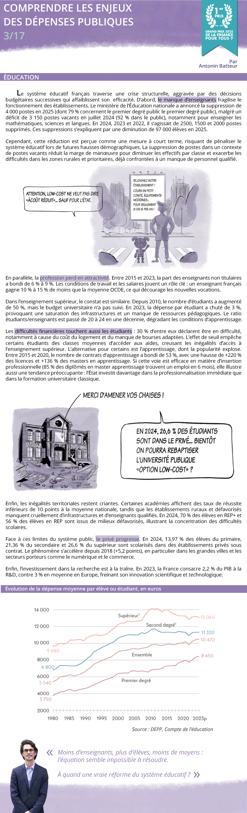 Enjeux des dépenses publiques [3/17] : l'éducation