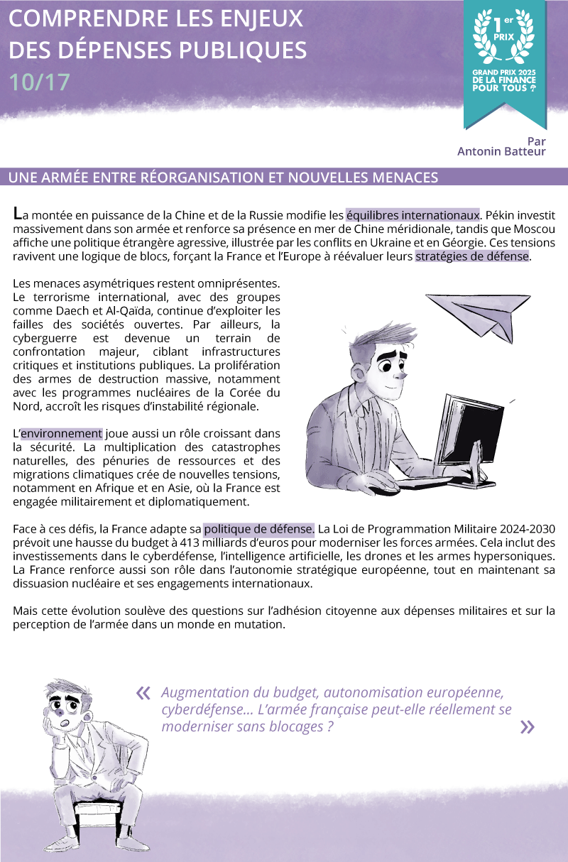 Enjeux des dépenses publiques : une armée entre réorganisation et nouvelles menaces 
