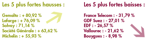 Les plus fortes hausses et baisses du CAC 40 en 2012