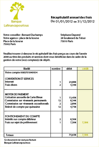 Releve annuel des frais bancaires